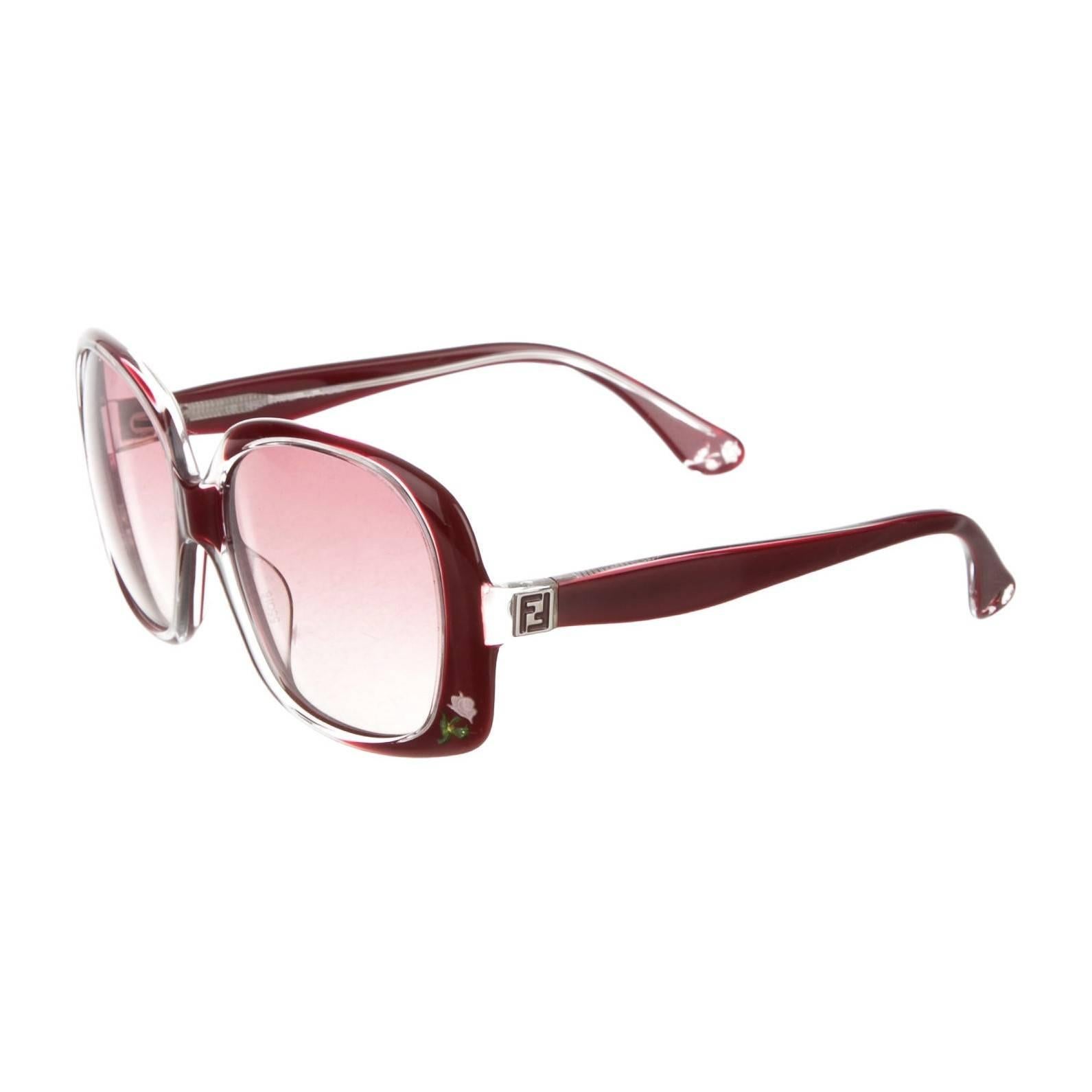 New Fendi Deep Red Rose Inlaid Sunglasses With Case 10