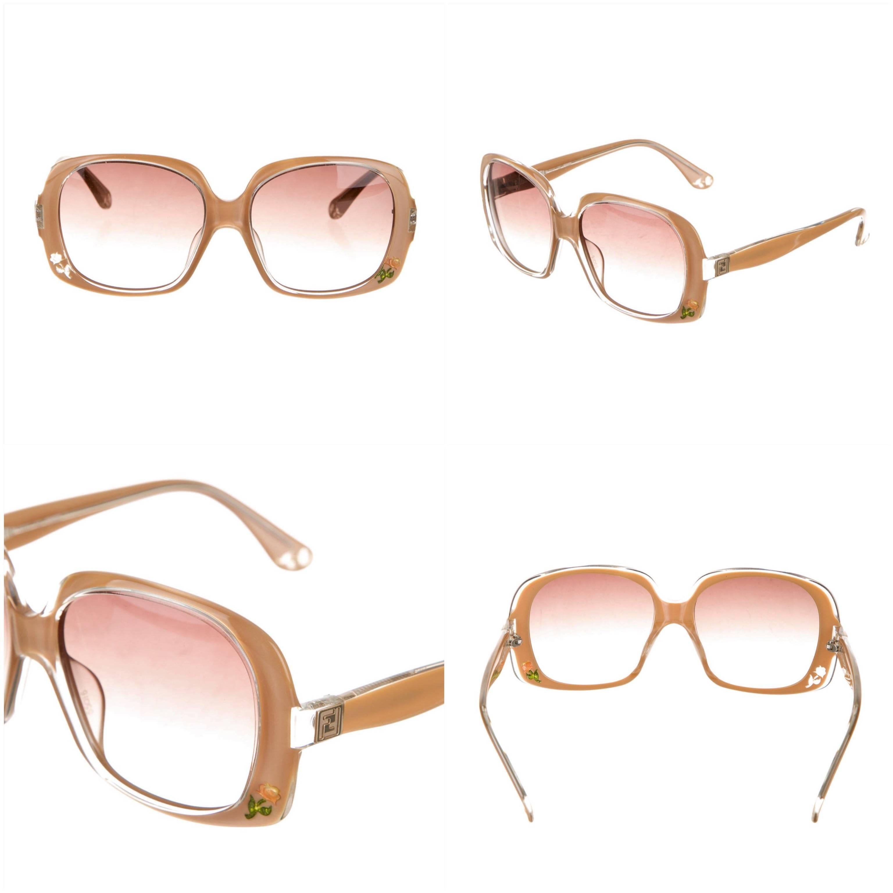 Women's New Fendi Beige Rose Inlaid Sunglasses With Case