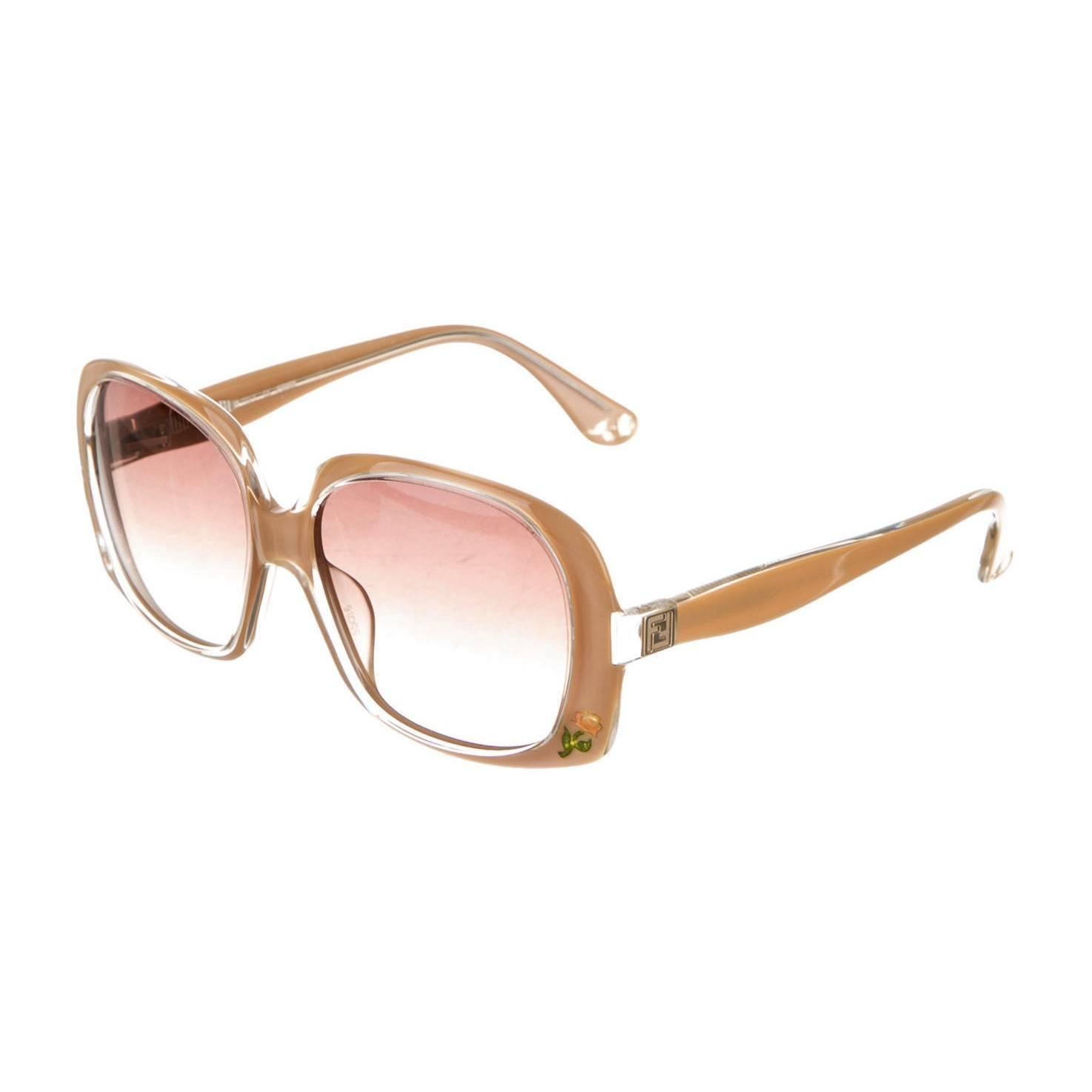 New Fendi Beige Rose Inlaid Sunglasses With Case 4