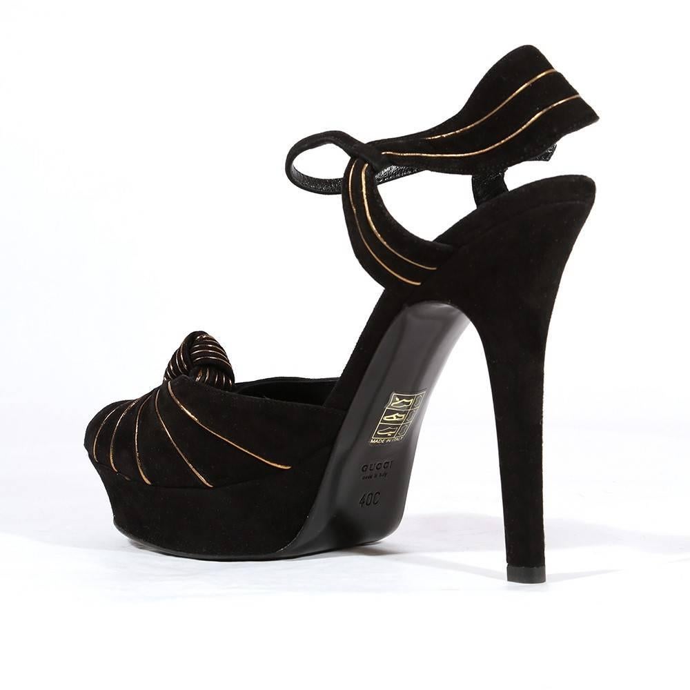 New Gucci Suede Black and Gold Ad Runway Platform Heel, Fall Winter 2007 Sz 7.5 3