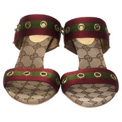 New Gucci GG Logo Web Mules Heels Size 37C They Run Wide