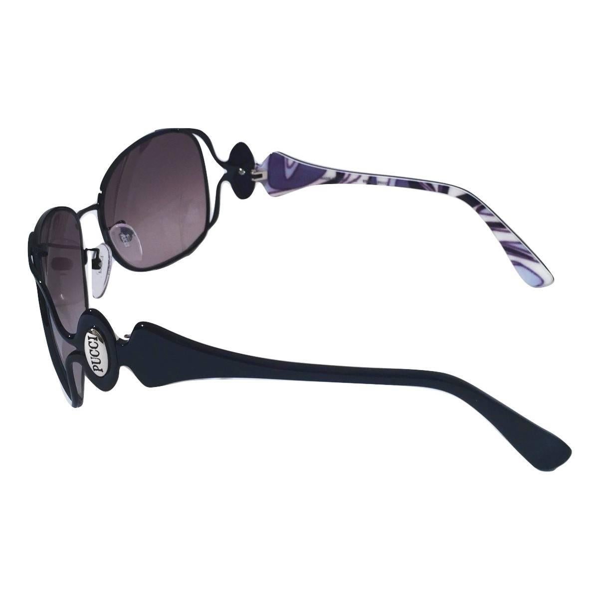 New Emilio Pucci Black Aviator Sunglasses With Case & Box In New Condition In Leesburg, VA