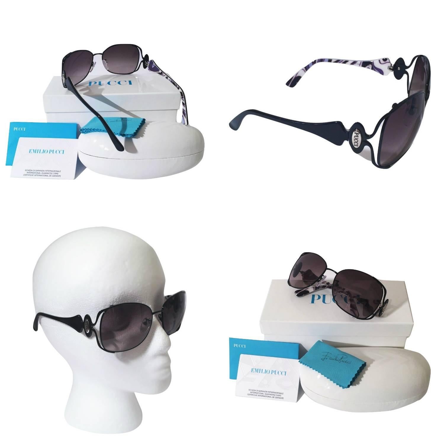New Emilio Pucci Black Aviator Sunglasses With Case & Box 2
