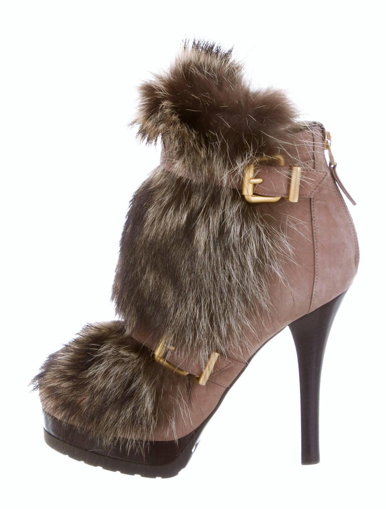 New Fendi Ad Runway Fur and Suede Platform Boots Booties Sz 37 at ...