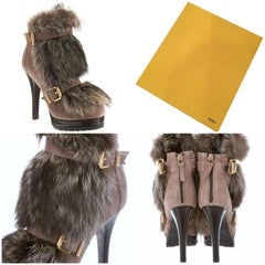 New Fendi Ad Runway Fur and Suede Platform Boots Booties Sz 37