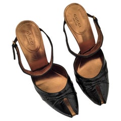 New Rare Gucci Crocodile and Patent Leather Heels Mules Sz 37