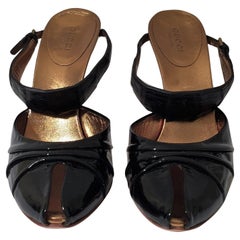 Nuovo raro Gucci Coccodrillo e vernice Tacchi Mules Sz 37