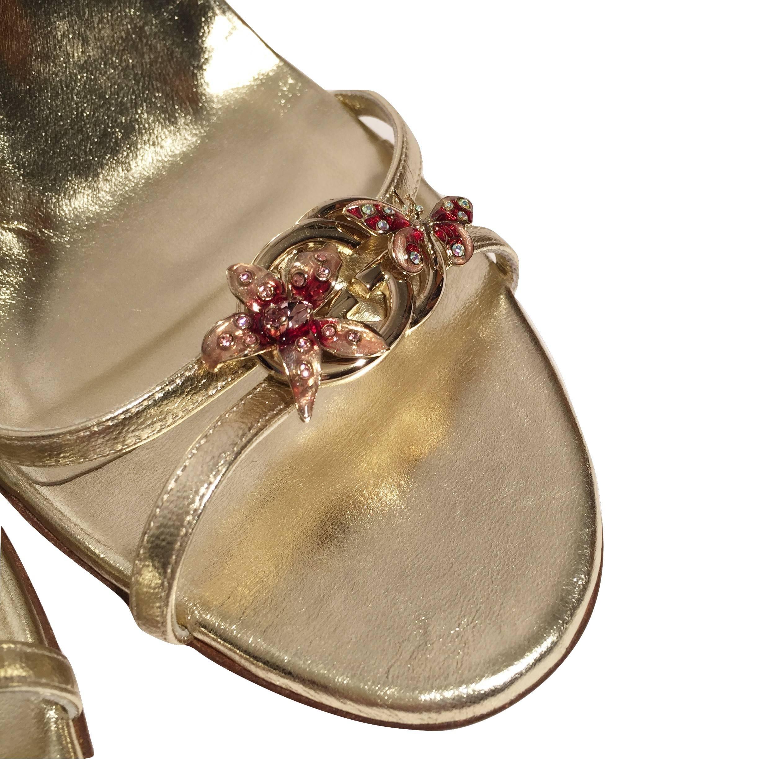 Neu Gucci Ltd Edition Kollektion Laufsteg Gold Juwelenbesetzte Heels Gr. 9,5 Damen