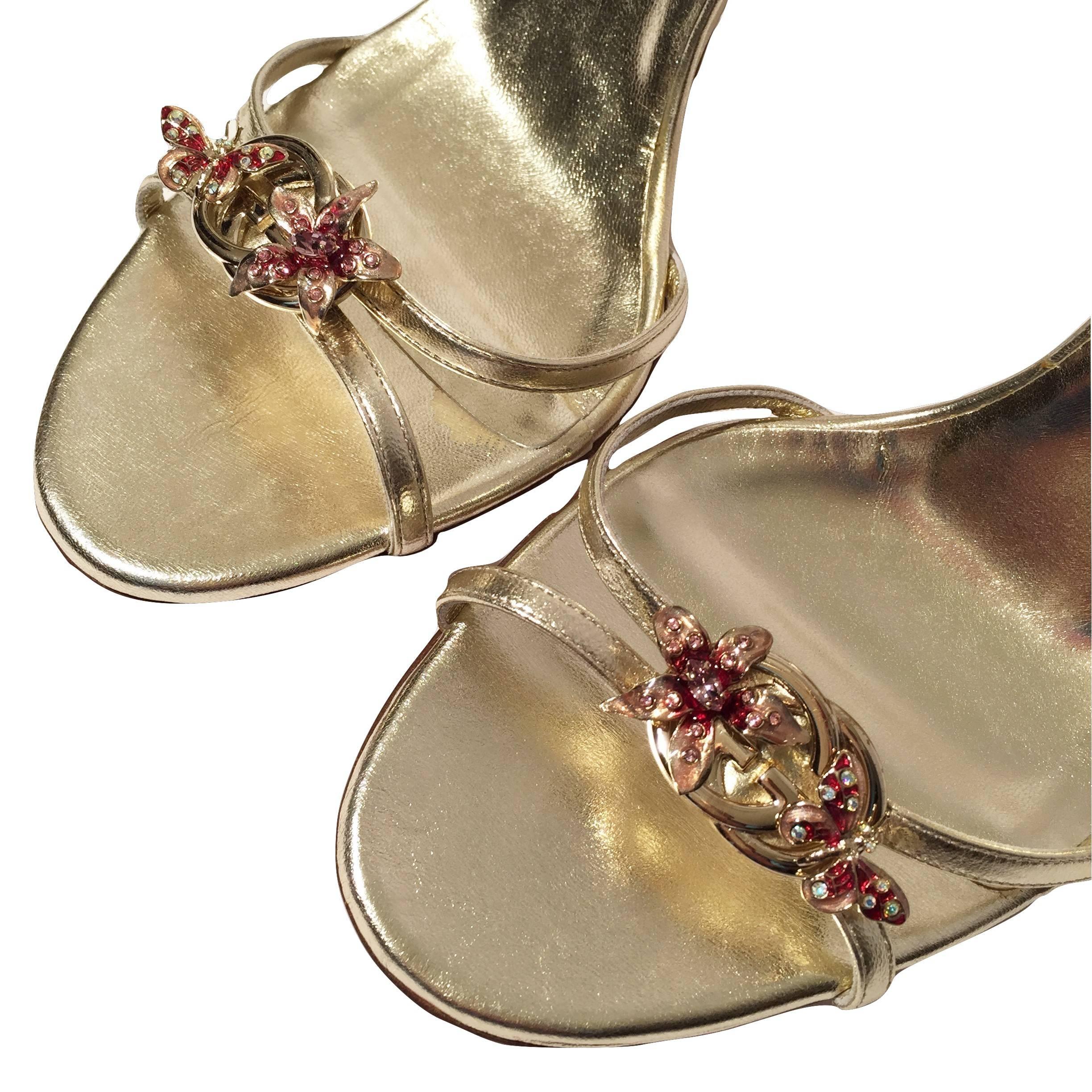 Neu Gucci Ltd Edition Kollektion Laufsteg Gold Juwelenbesetzte Heels Gr. 9,5 2