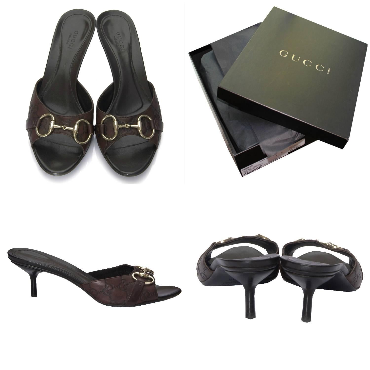 Gucci Mules 
Worn Twice
* Upper Shoes & Insoles are Perfect 
* Size: 7.5
* Brown Guccissima Leather GG
* Gold Horsebit Toe 
* Leather Footbed
* Wood Heel
* 2.5