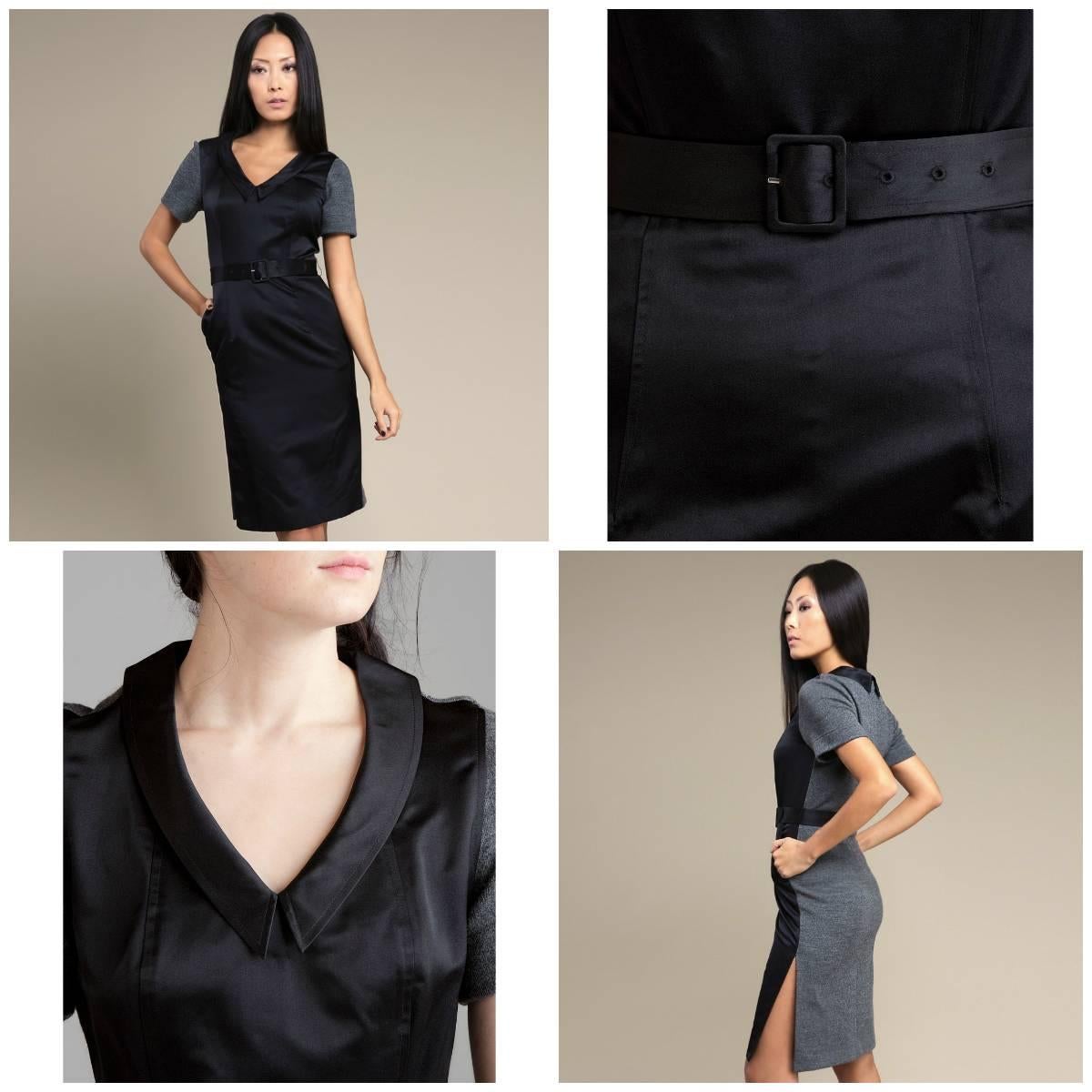 Noir Vera Wang - Robe de jour de cocktail en soie et tricot, étiquette lavande, taille 8, état neuf