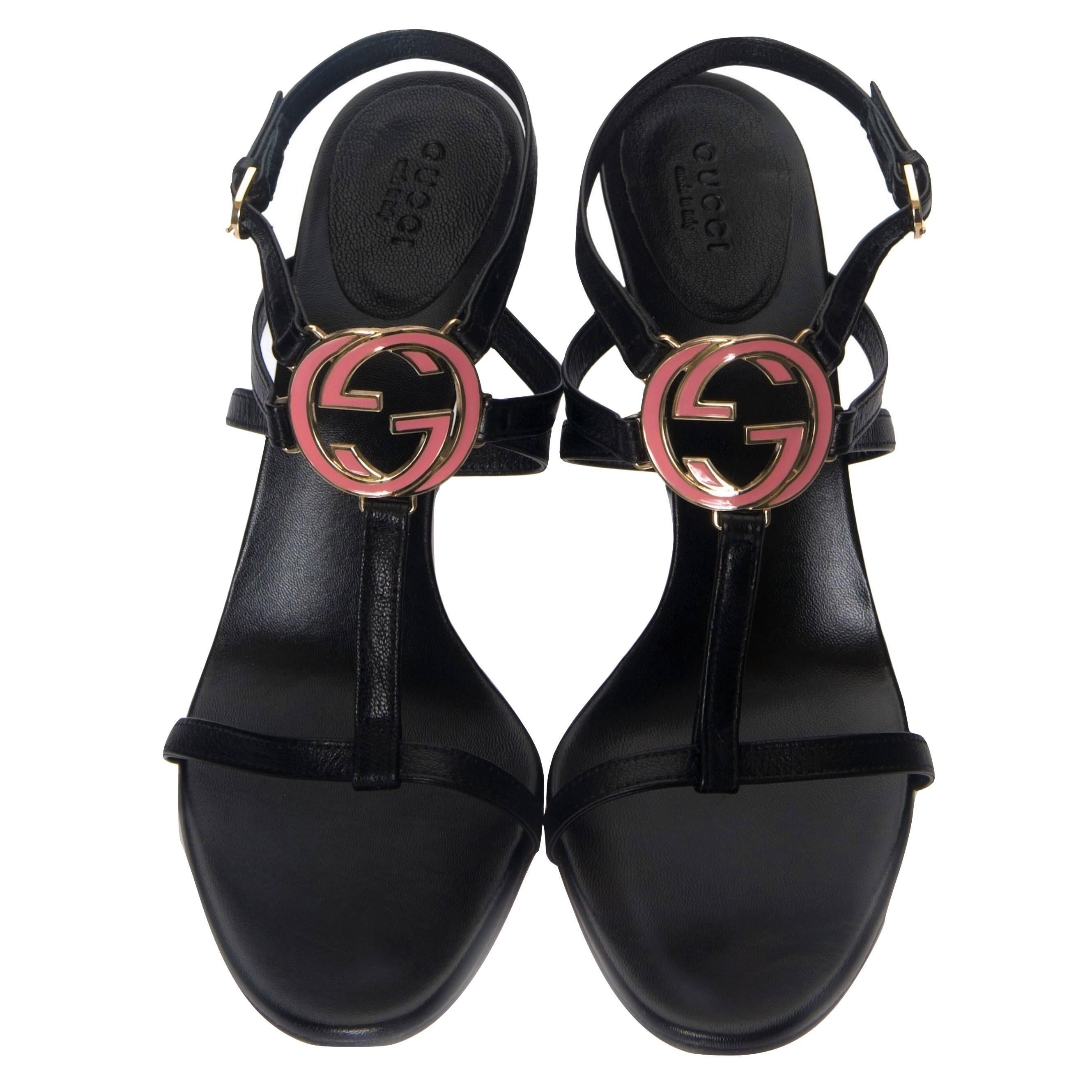 Women's New Gucci New Pink and Black GG Logo Heels Sz 10