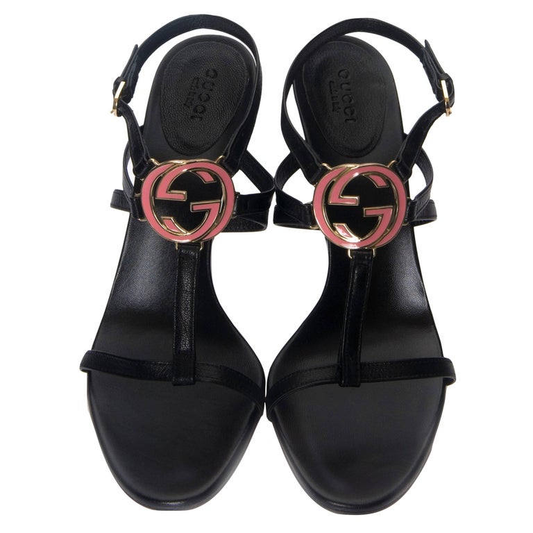 New Gucci New Pink and Black GG Logo Heels Sz 10 at 1stDibs