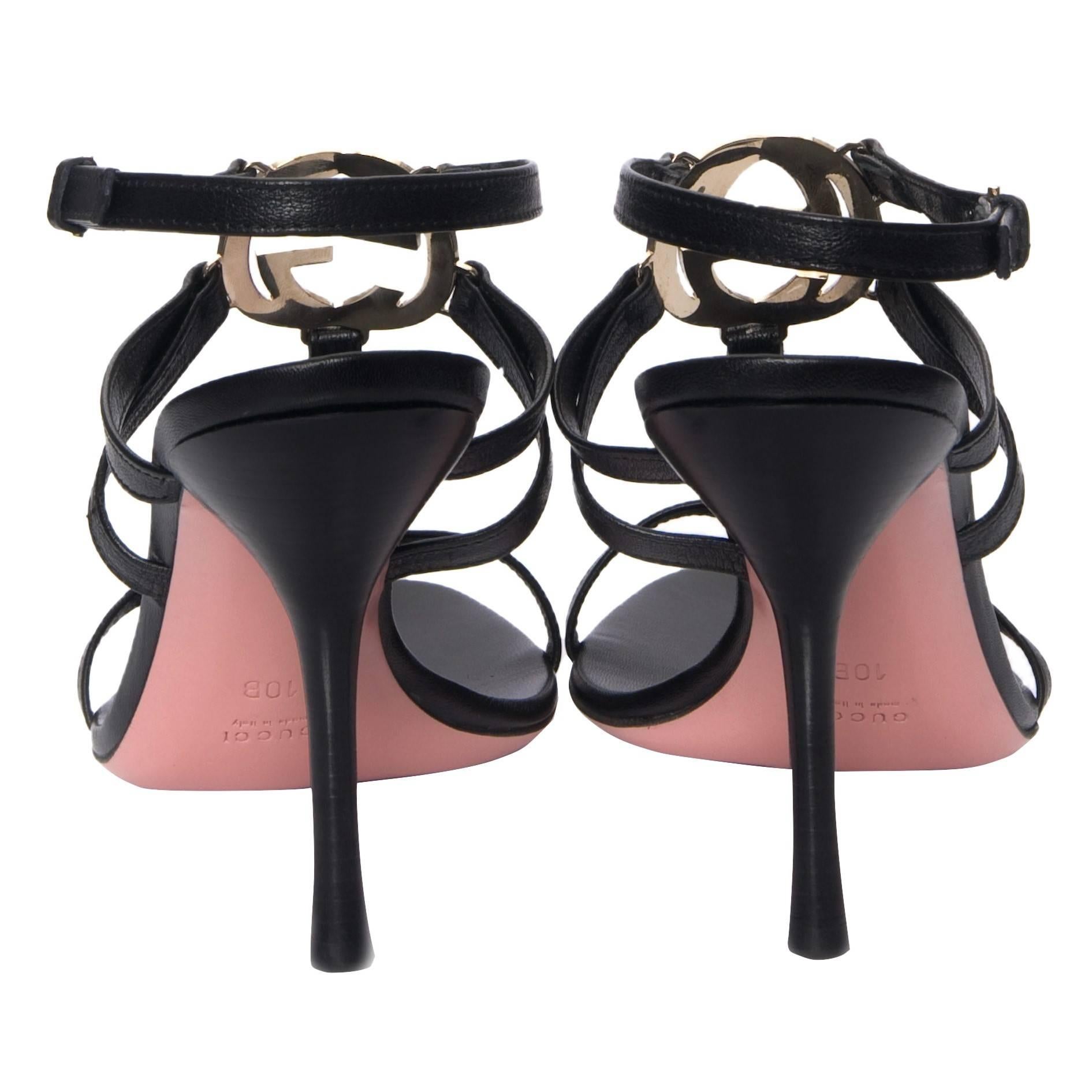 New Gucci New Pink and Black GG Logo Heels Sz 10 In New Condition In Leesburg, VA