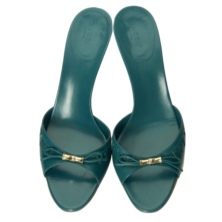 New Gucci Teal Kitten Mule Heels Sz 10 For Sale at 1stDibs | teal ...