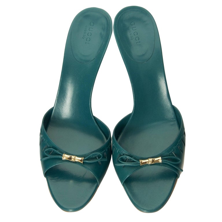 New Gucci Teal Kitten Mule Heels Sz 10 For Sale at 1stDibs | teal