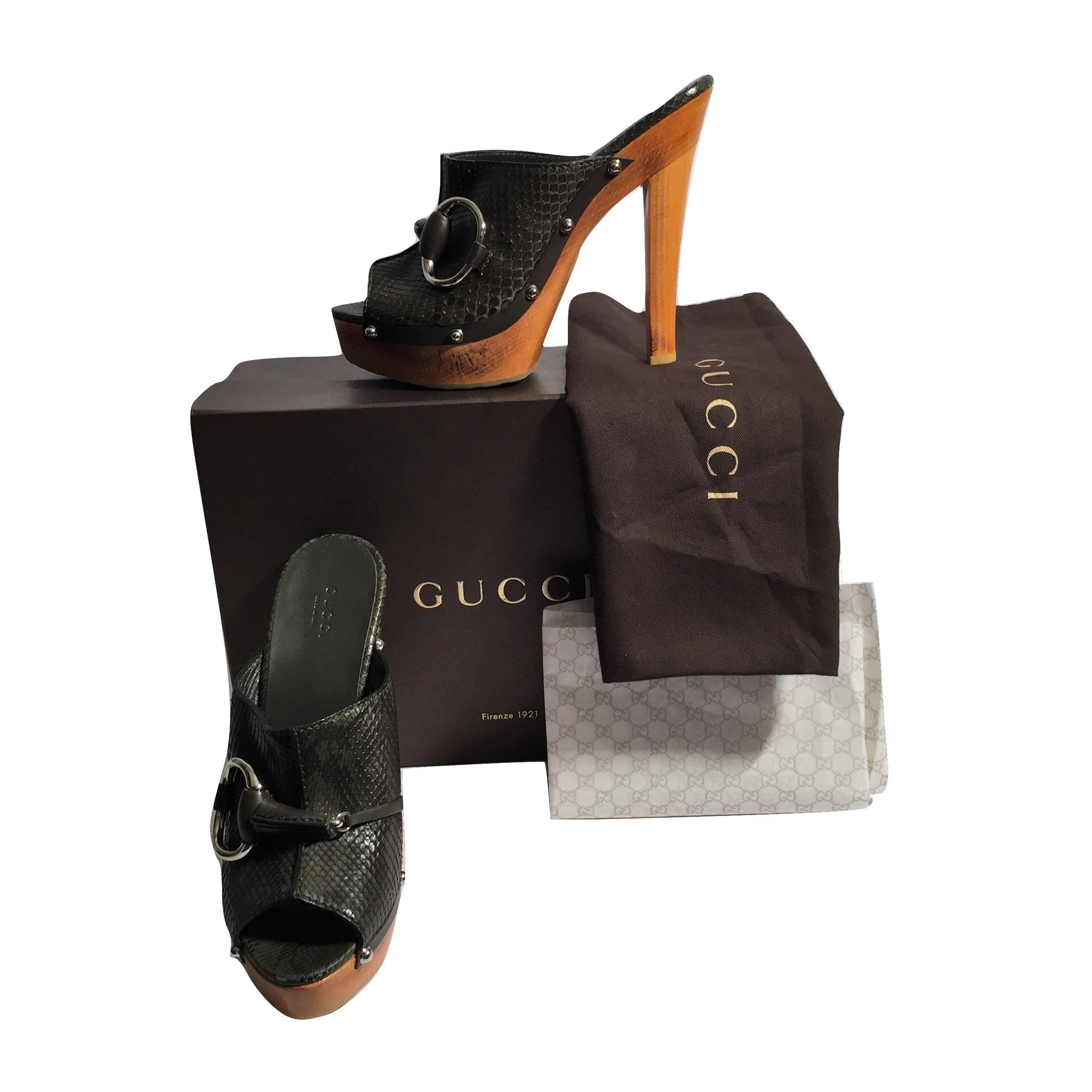 New Gucci New Midnight Green Python Mule Heels Sz 38.5 at 1stDibs ...