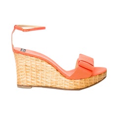 New Kate Spade Spring 2005 Collection Wicker Cabo Wedge Heels in Coral Sz 10