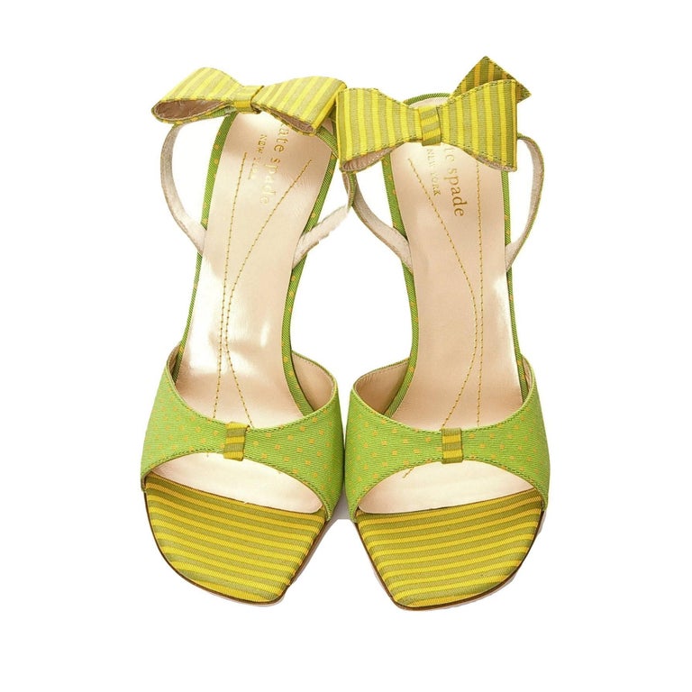 New Kate Spade Spring 2005 Collectible Green and Yellow Bow Heels Sz 6.