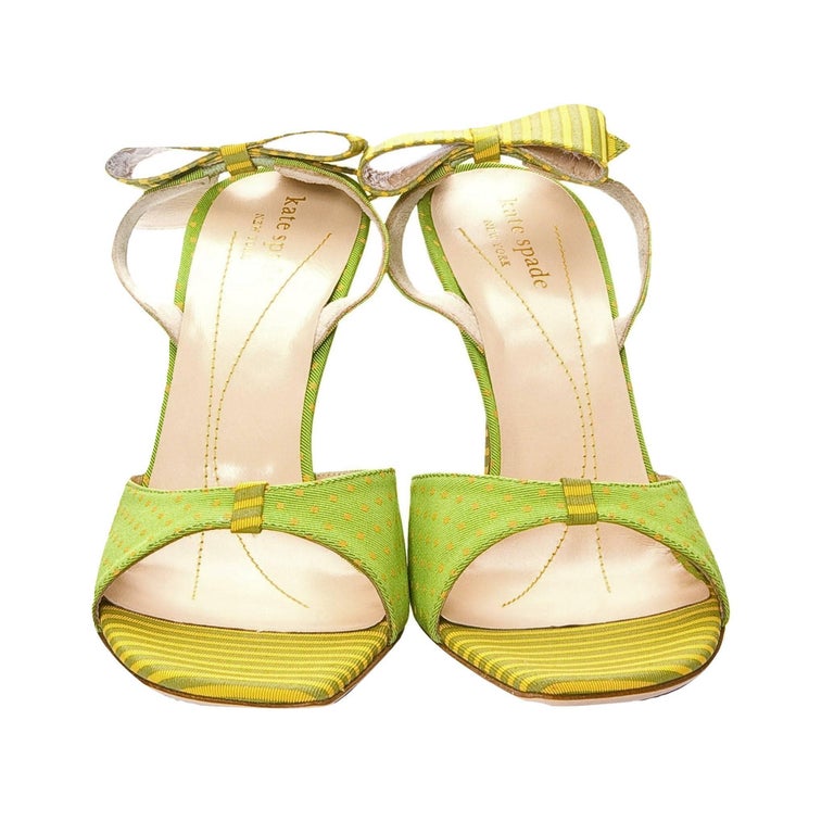 New Kate Spade Spring 2005 Collectible Green and Yellow Bow Heels Sz 6.