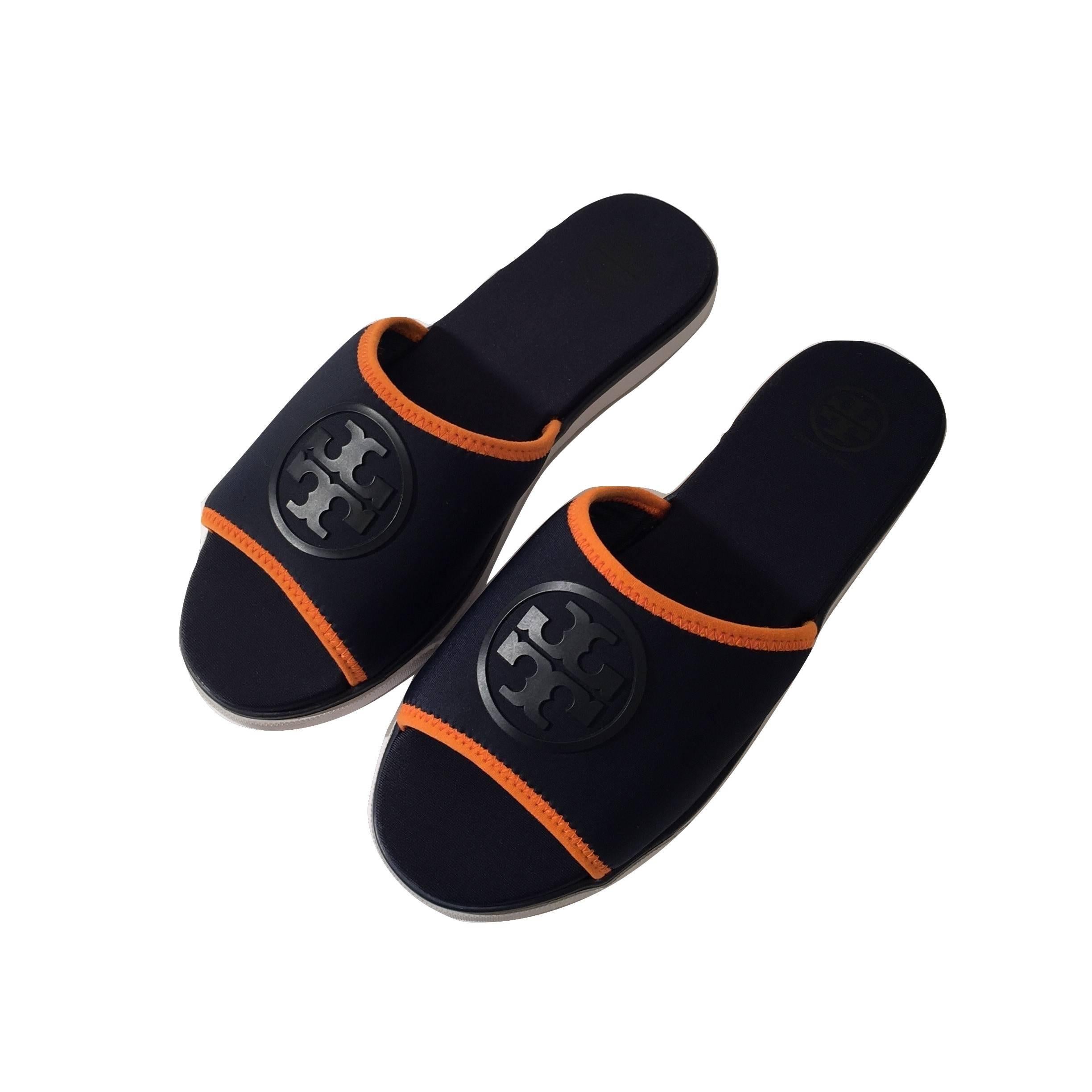 Women's Tory Burch New Blue Neoprene Logo Slide Sandals Shoes