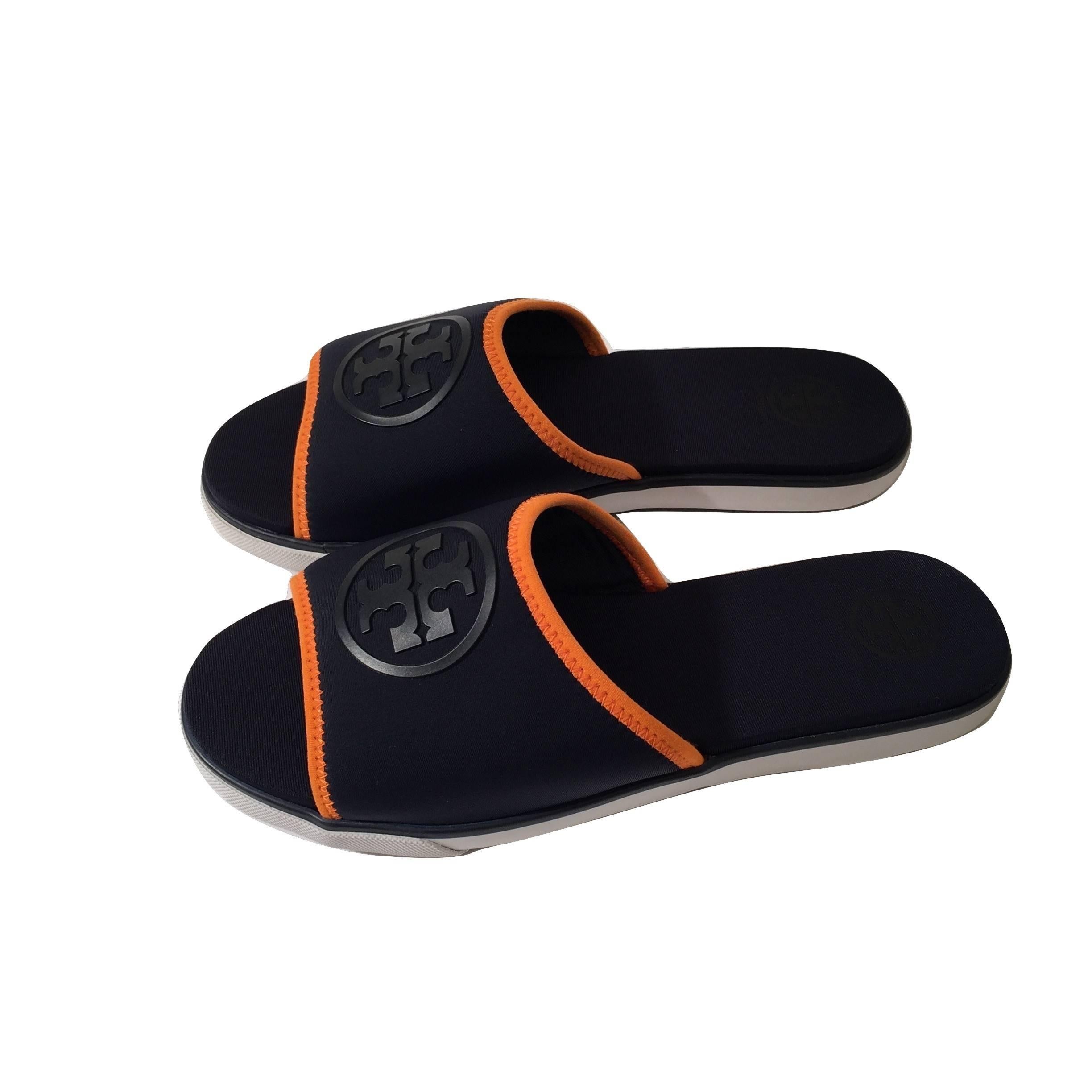 Tory Burch New Blue Neoprene Logo Slide Sandals Shoes 2