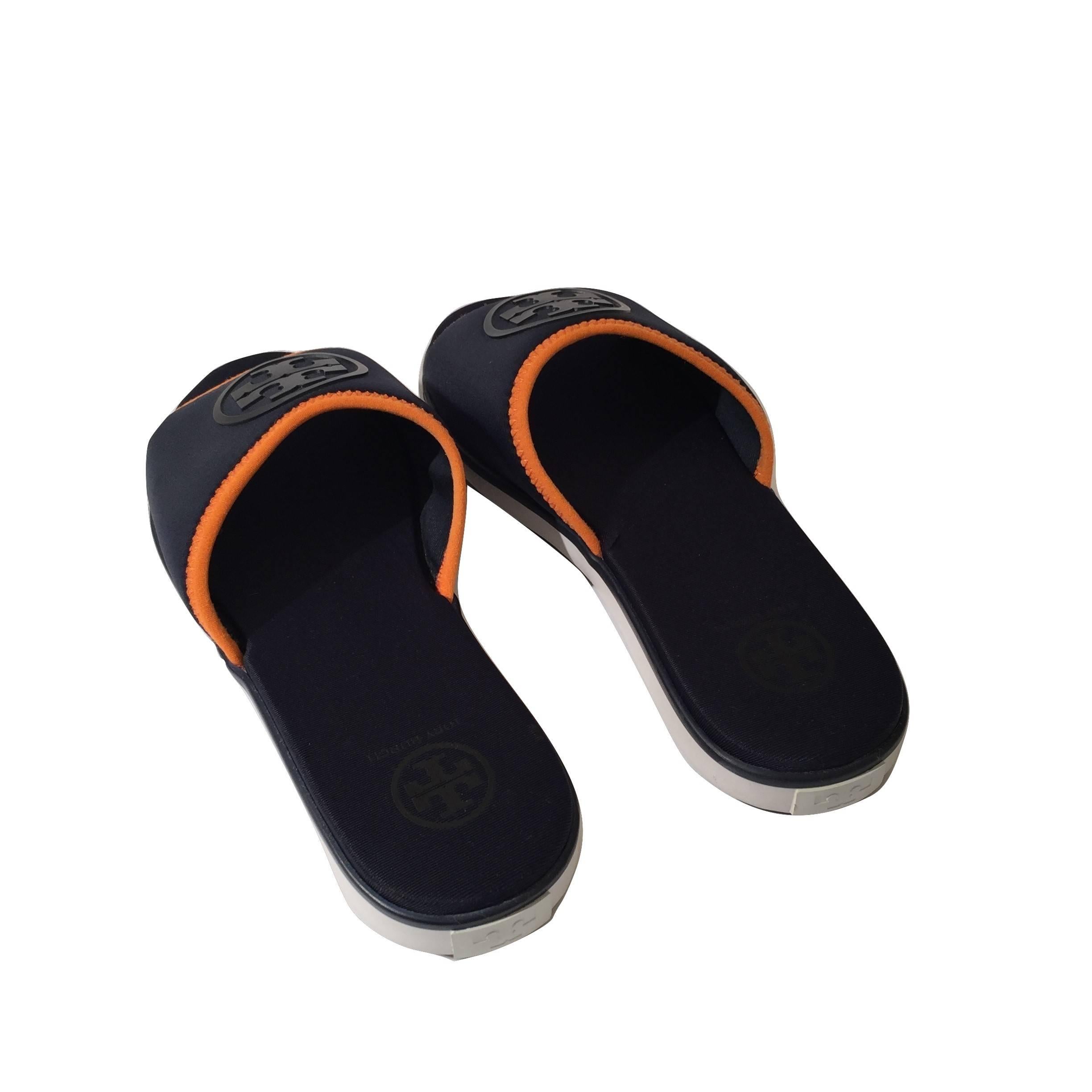 Tory Burch New Blue Neoprene Logo Slide Sandals Shoes 4