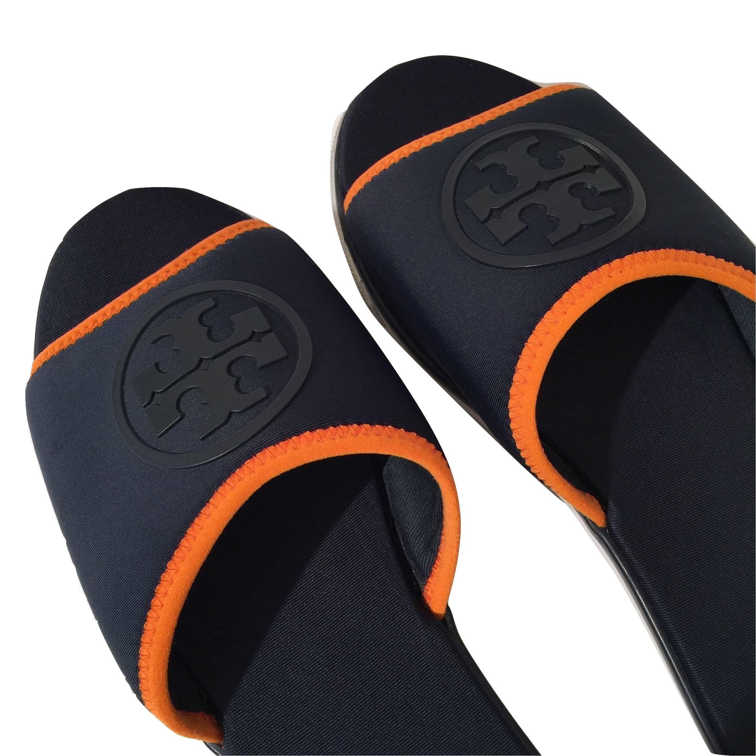 Tory Burch New Blue Neoprene Logo Slide Sandals Shoes 6