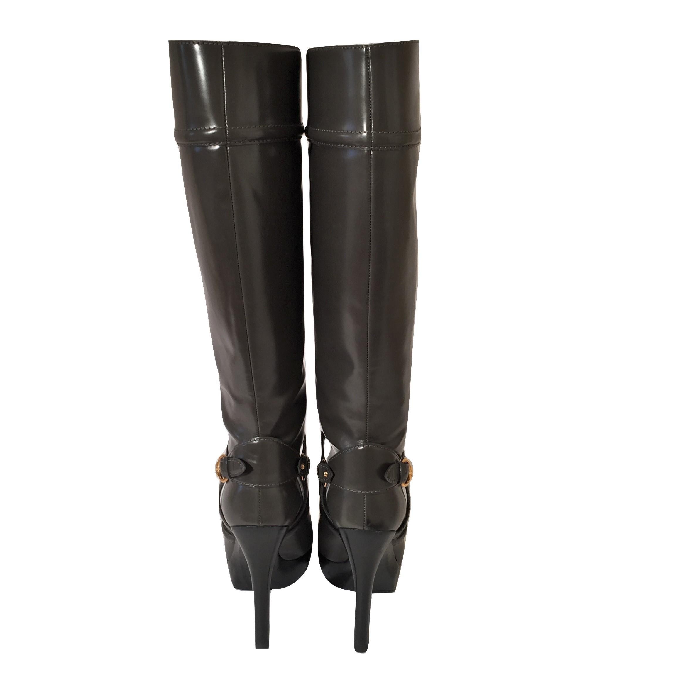 Gucci Dark Gray Leather Platform Boots Sz 6 3