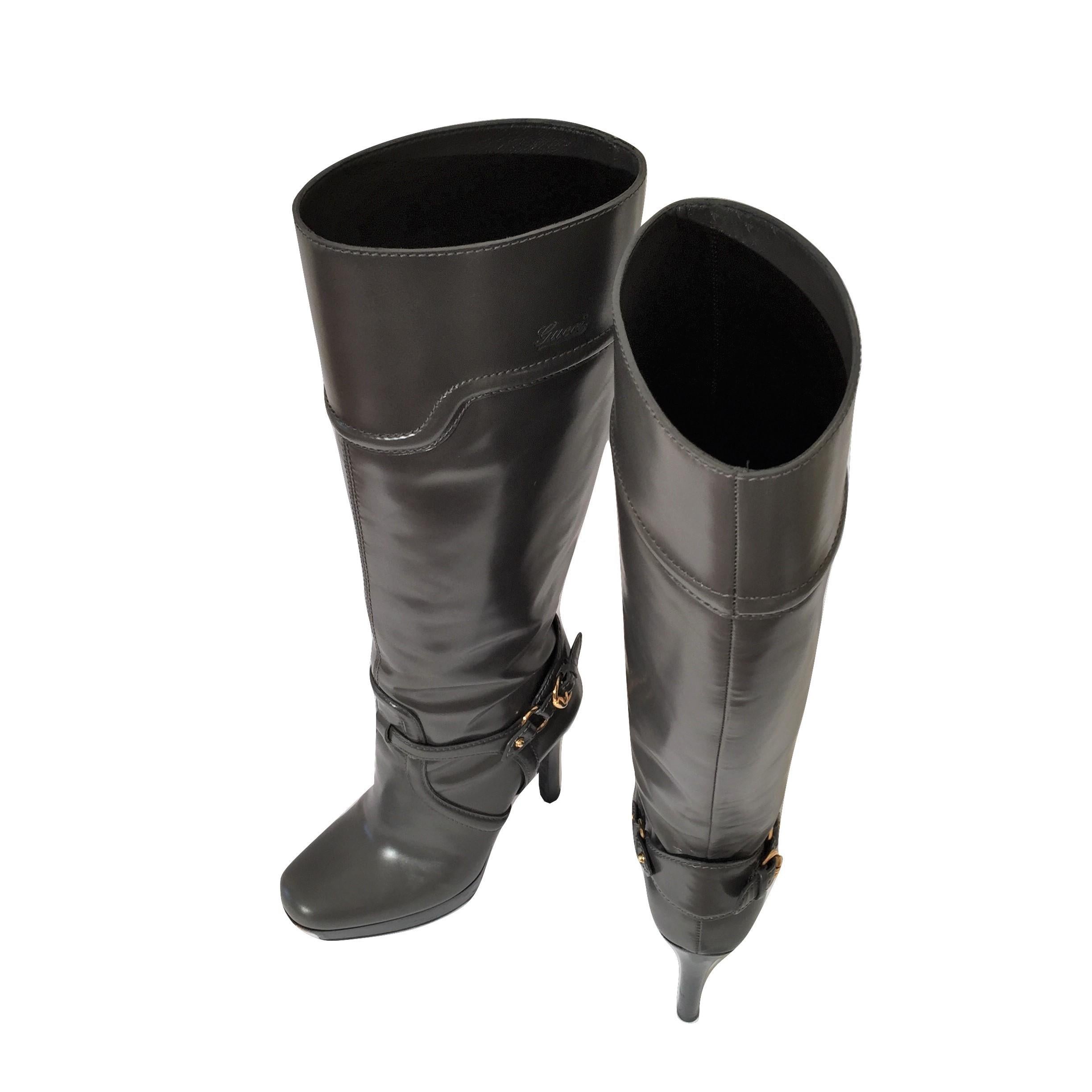 Women's Gucci Dark Gray Leather Platform Boots Sz 6