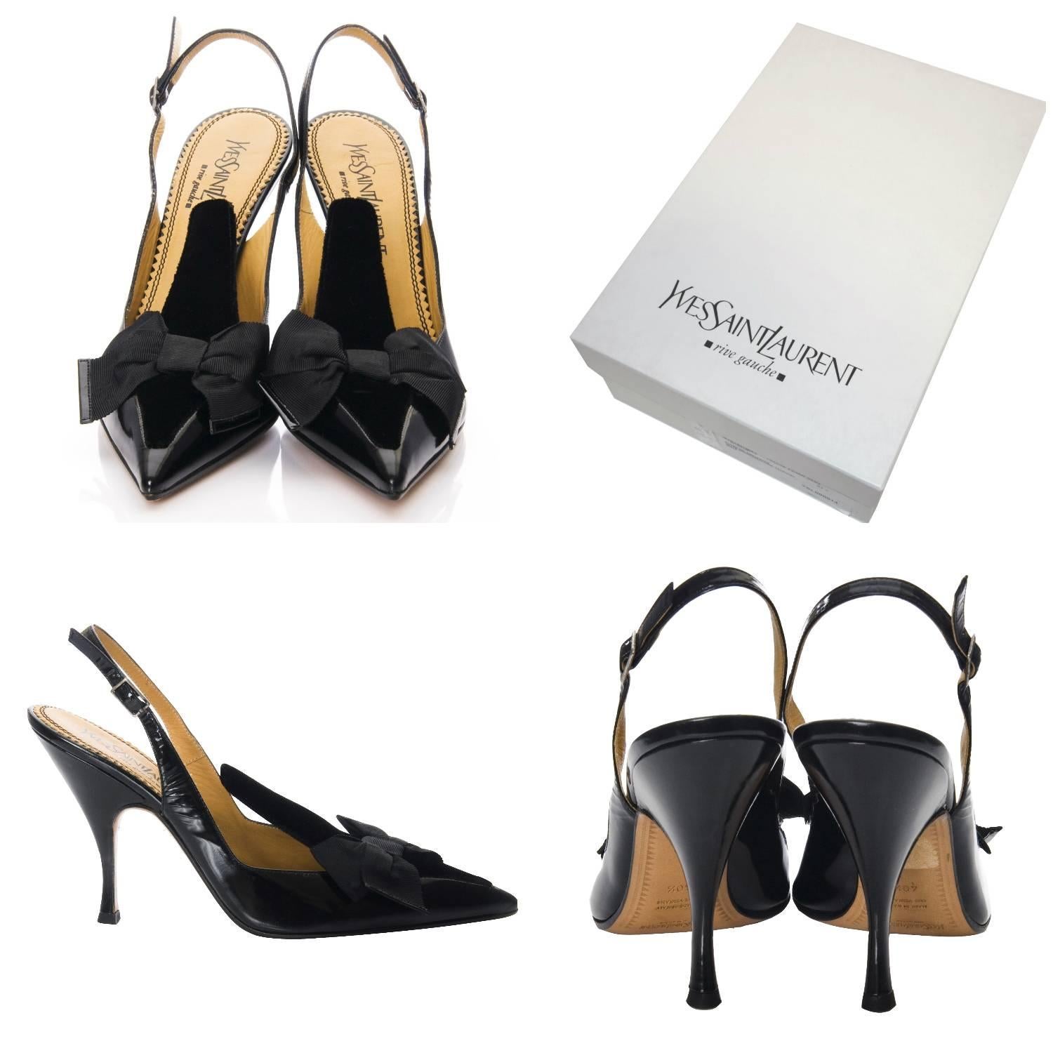 Tom Ford For YSL Heels

Brand New
* Beautiful Velvet Patent Pumps
* Antique Silver Adjustable Ankle Strap
* Size Euro: 40.5
* Pointed Toe
* Black Patent Leather 
* Bow Detail at Toe
* Black Velvet Accent 
* 4