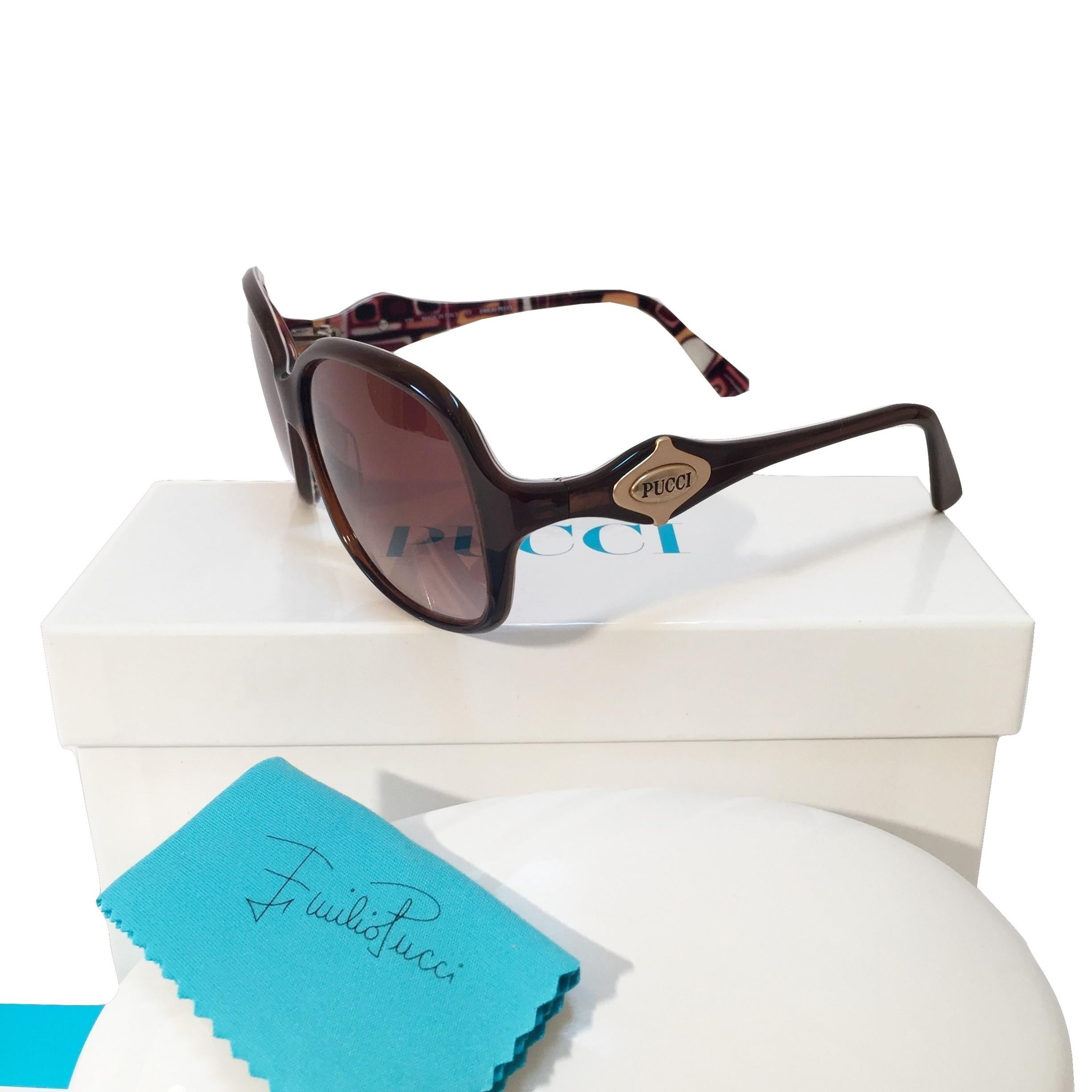 Neu Emilio Pucci Braune Logo-Sonnenbrille mit Etui und Schachtel 2