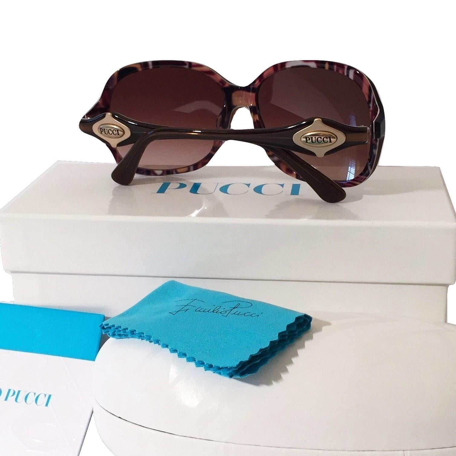 Neu Emilio Pucci Braune Logo-Sonnenbrille mit Etui und Schachtel 3
