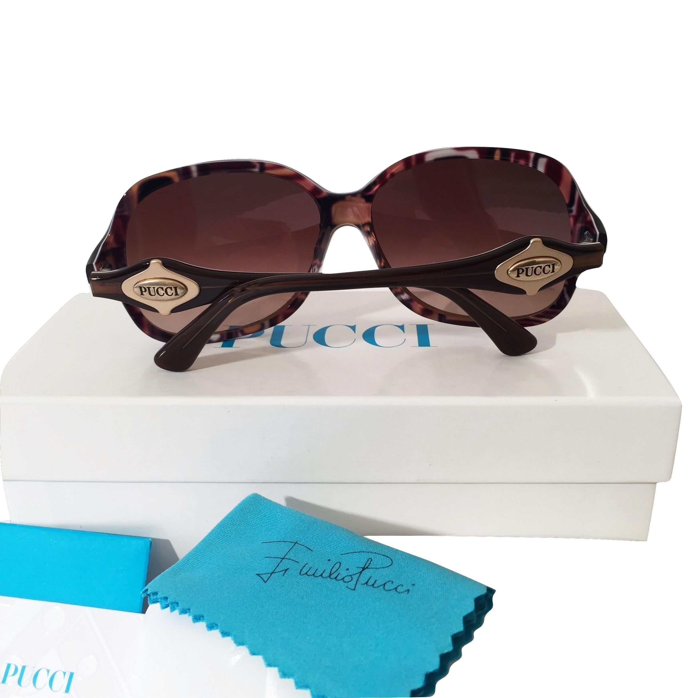 New Emilio Pucci Brown Logo Sunglasses With Case & Box 5