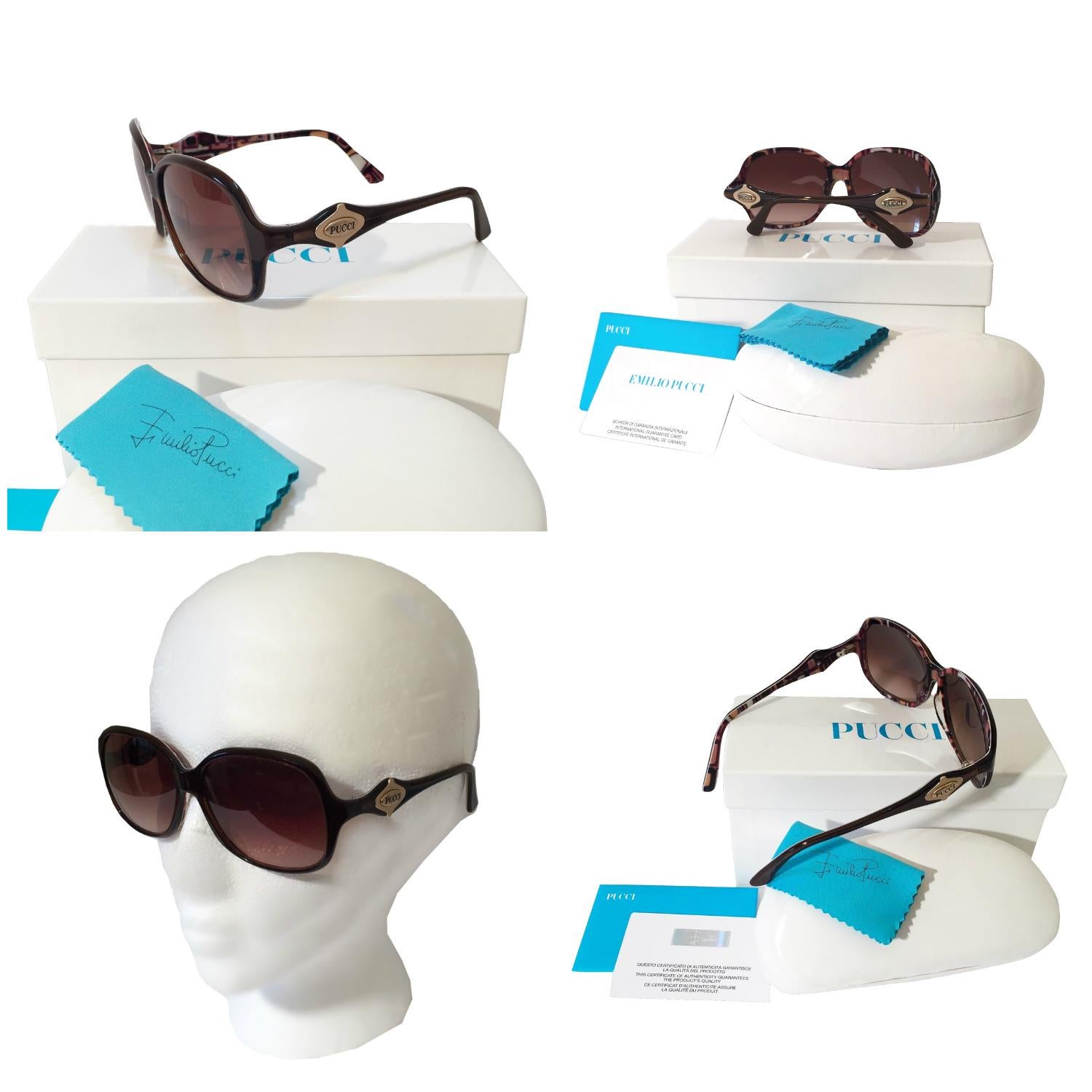 Neu Emilio Pucci Braune Logo-Sonnenbrille mit Etui und Schachtel 1