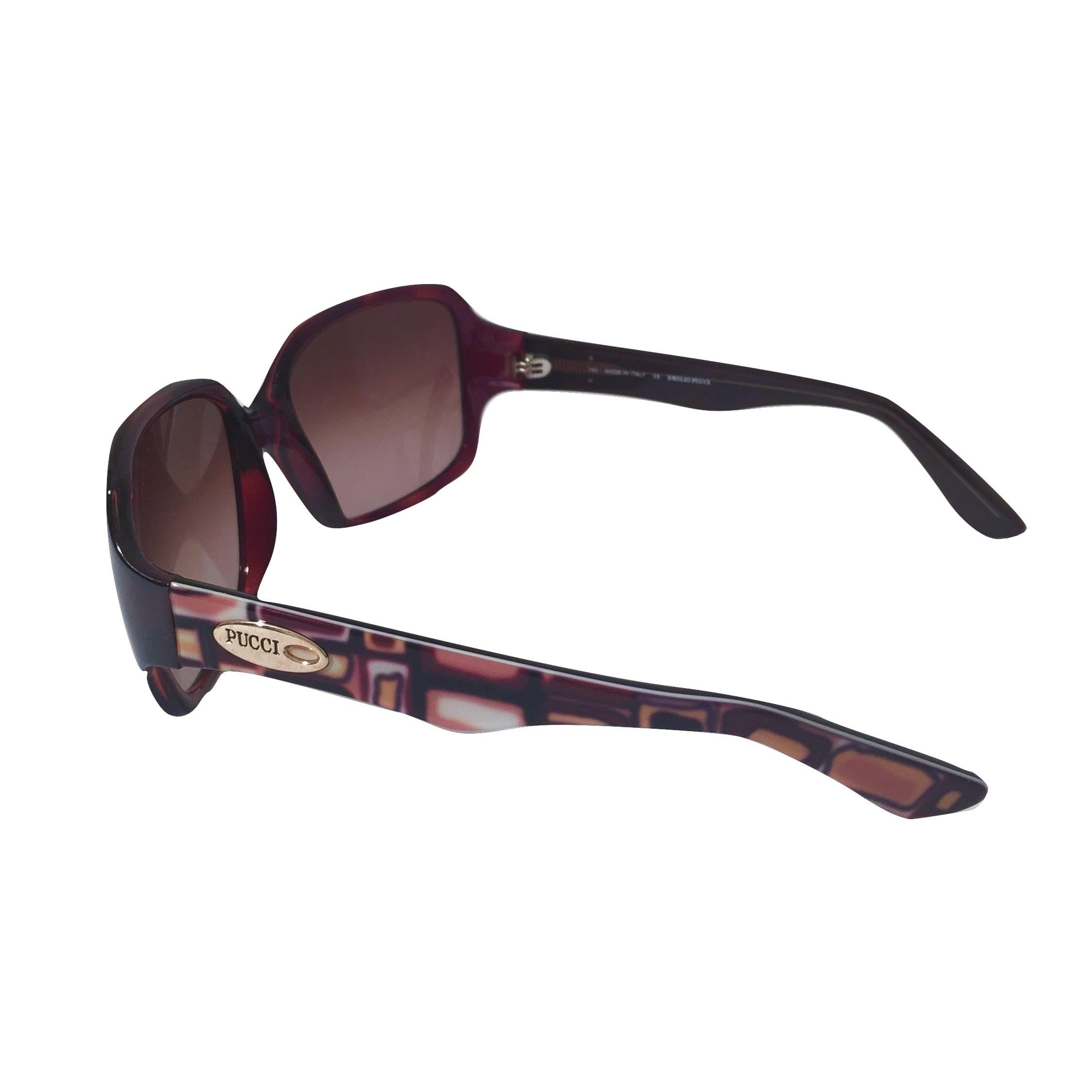 Emilio Pucci Sunglasses
Brand New
* Stunning Classic Pucci Sunglasses
* Classic Auburn Brown Frames
* Pucci Print Arms:
* Peach, White, Yellow & Auburn
* Gold Pucci Logo on Both Sides
* Handmade ZYL in Italy
* 100% UV Protection
* Comes with Case,