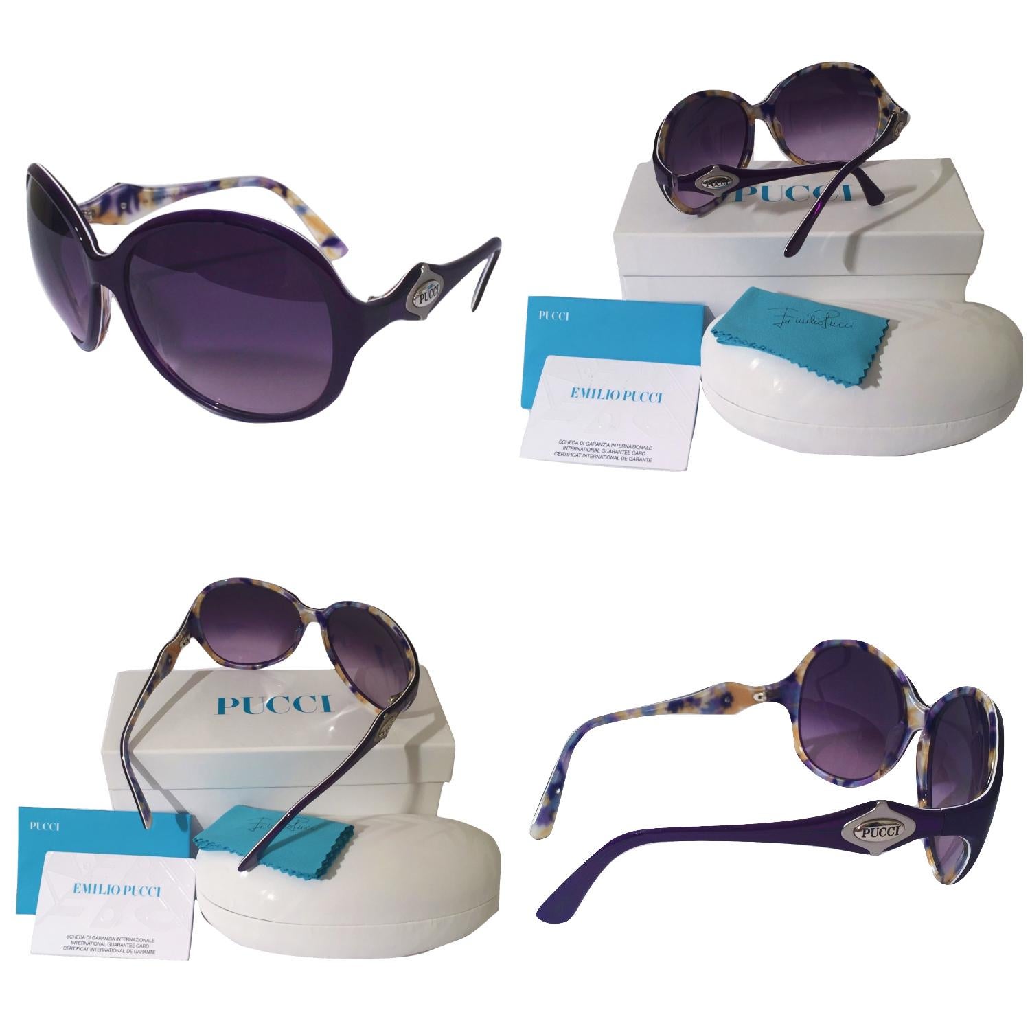 Gray New Emilio Pucci Purple Logo Sunglasses  With Case & Box For Sale