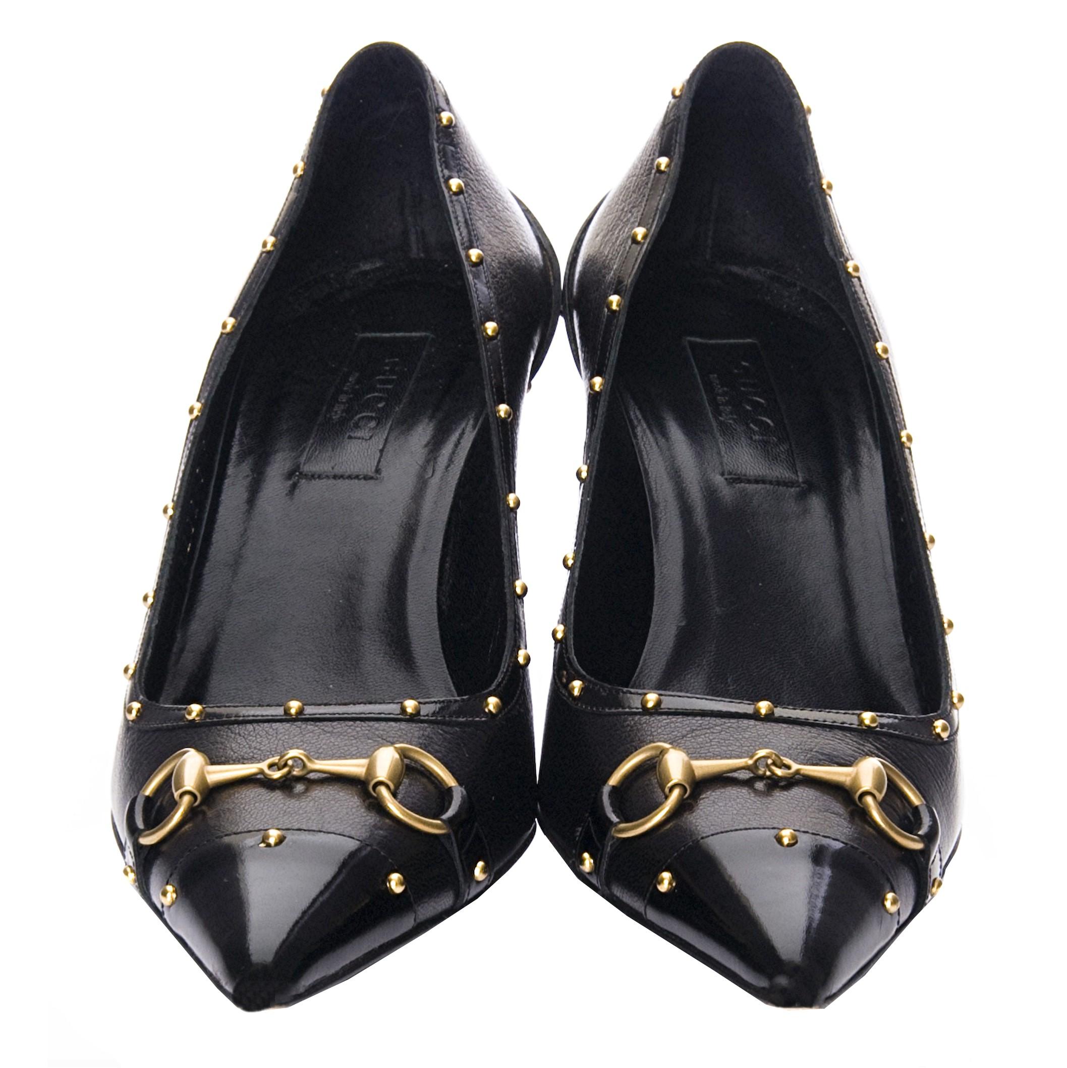 Women's Size 37 Gucci Tom Ford Era Black Leather Horsebit Heels