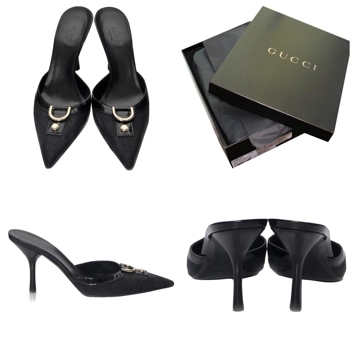 Tom Ford for Gucci Mules 

Worn Twice Uppers are Perfect
* Stunning Black GG Canvas 
* Size: 6
* Black Patent Accent
* Gold Gucci Hardware 
* Leather Footbed
* Kitten Mule
* 3.5