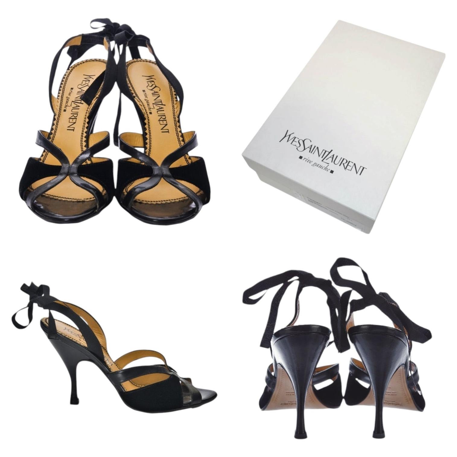 New Tom Ford for Yves Saint Laurent YSL Velvet Leather Heels Sz 36.5 in vendita