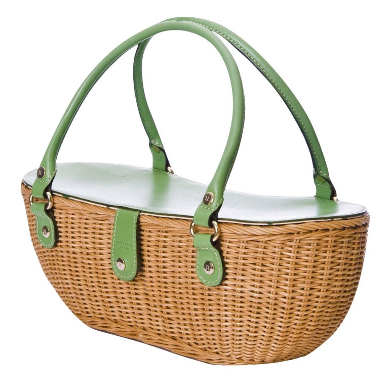 New Kate Spade Spring 2005 Collection Small Green Wicker Basket Bag For
