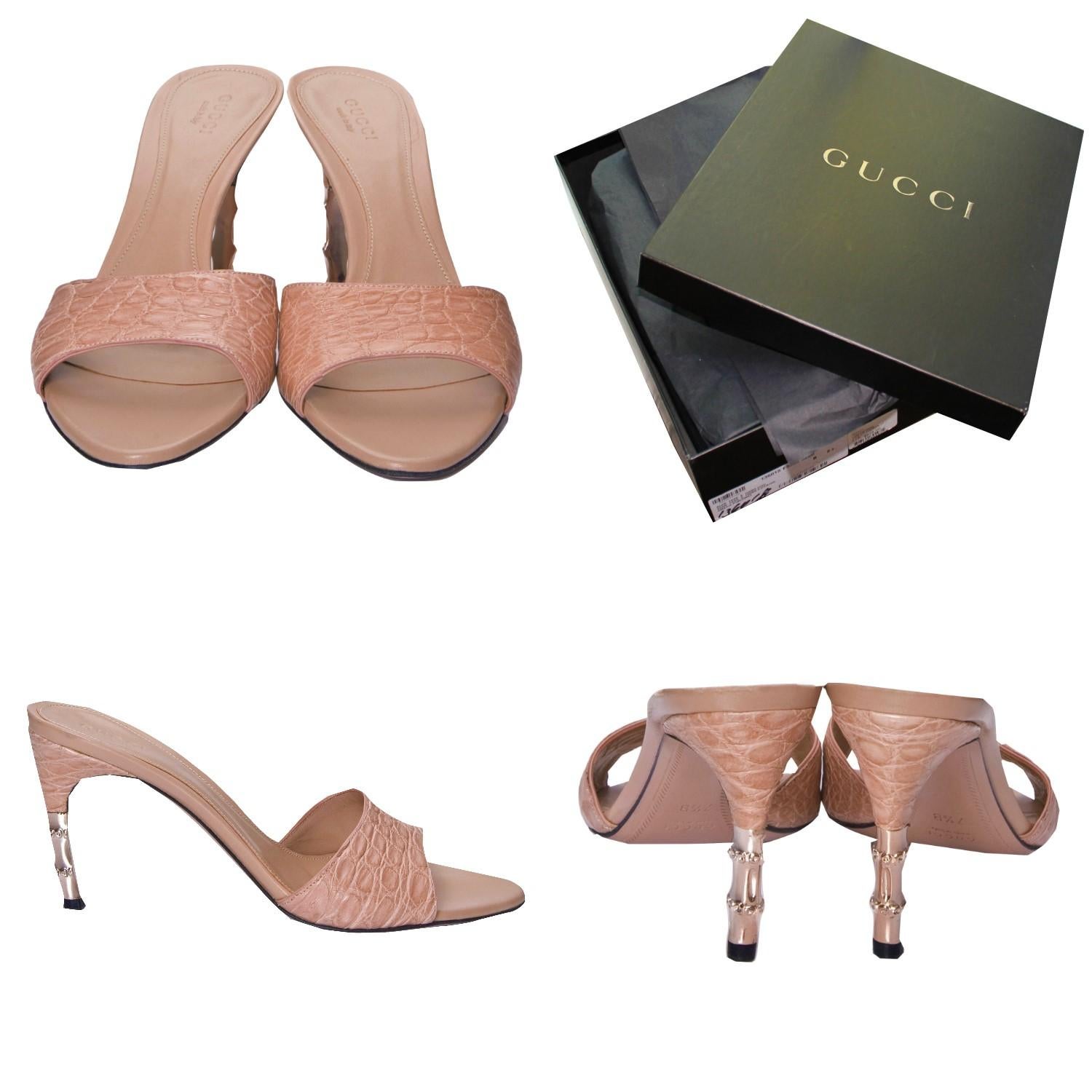 Tom Ford for Gucci Mules 
Brand New
* Stunning Blush Pink
* Size: 7.5
* Crocodile Toe & Heel
* Gold Bamboo Heel 
* Leather Footbed
* BEAUTIFUL COLOR
* 3.5
