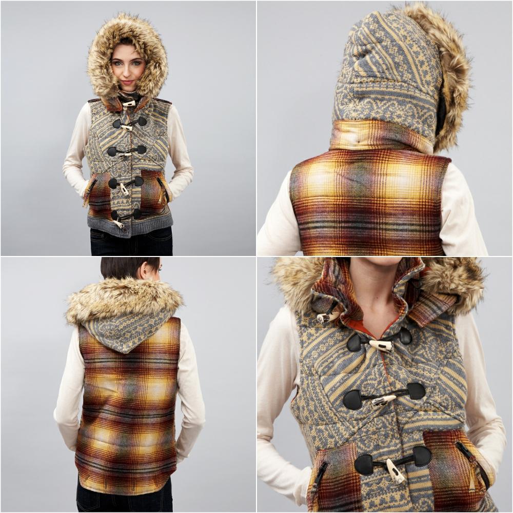 Brown New Da-Nang Knit Wool Vest With Detachable Hood Size: Small