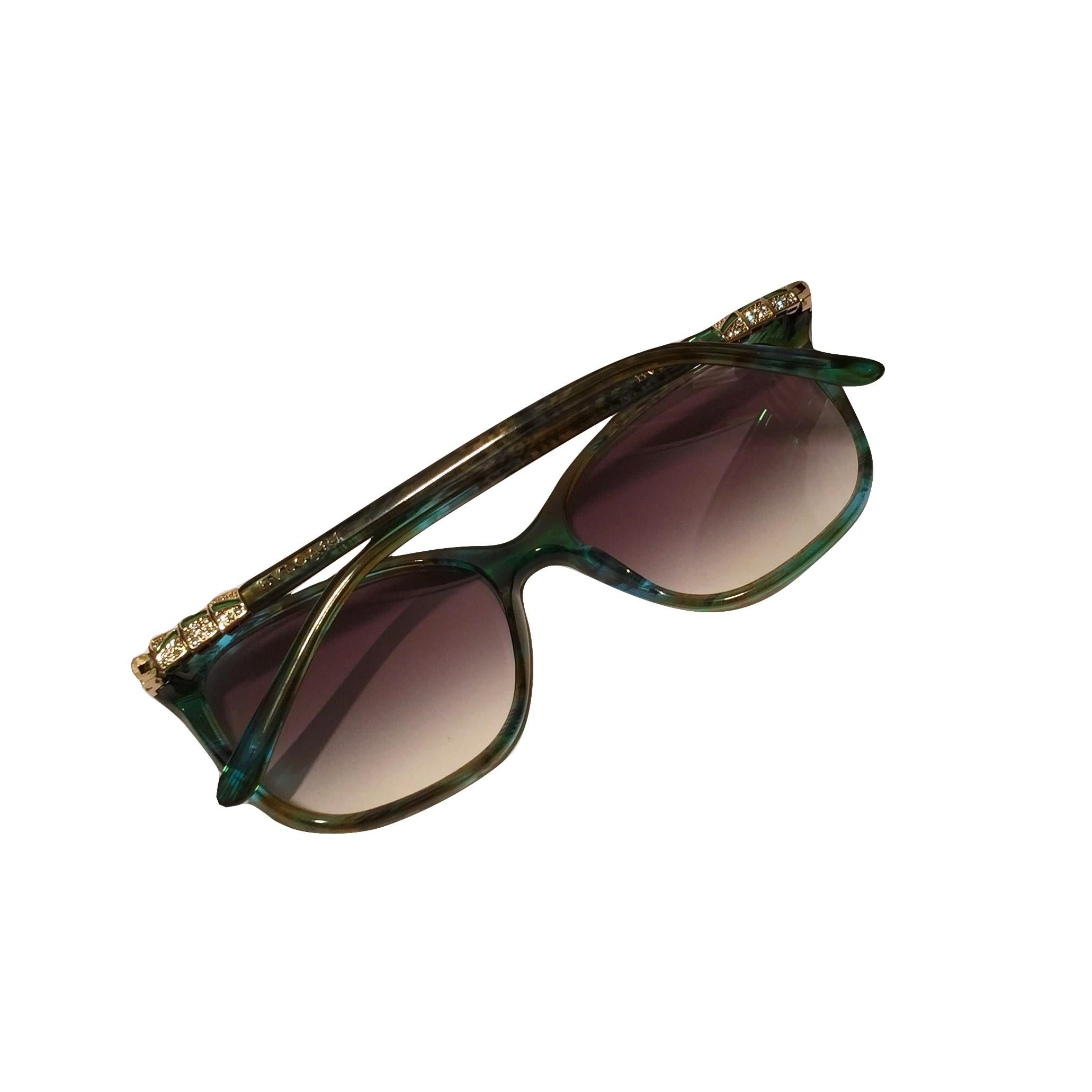 New Bulgari Emerald Sunglasses With Case In New Condition In Leesburg, VA