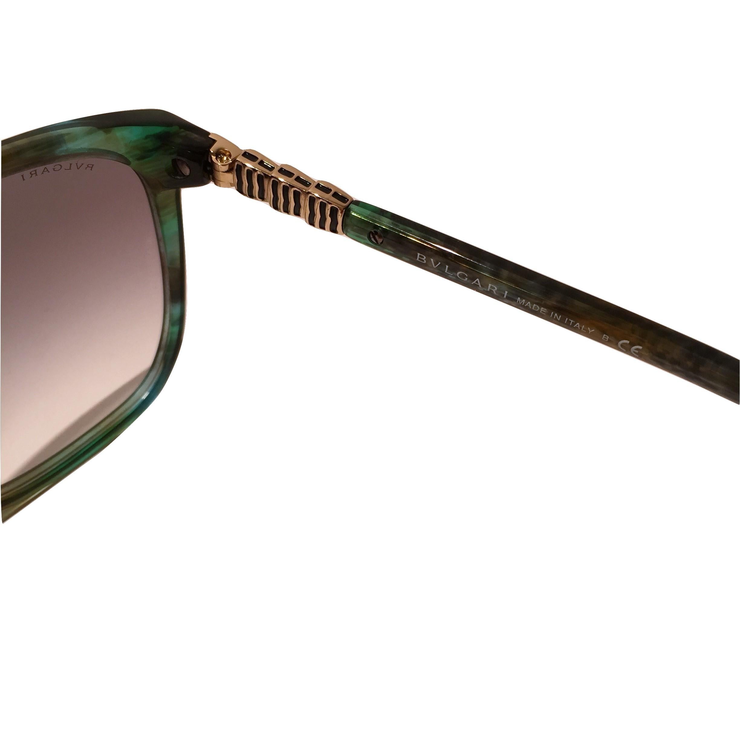 Beige New Bulgari Emerald Sunglasses With Case
