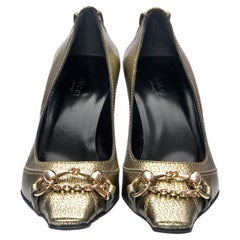 New Gucci Gold Horsebit Pumps Runway Heels Sz 37