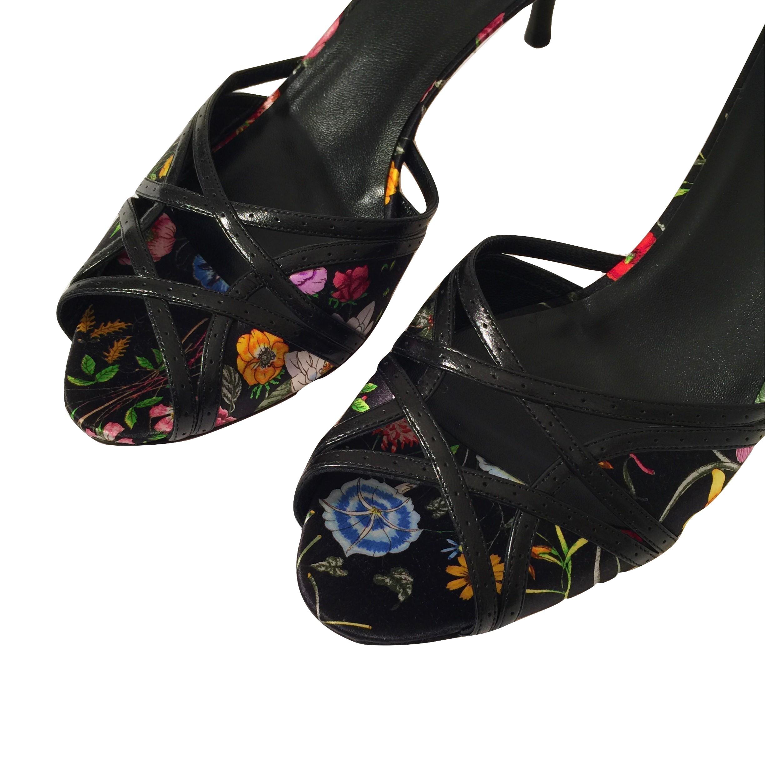 Women's New Gucci Leather and Satin Flora Heels Sz 9.5