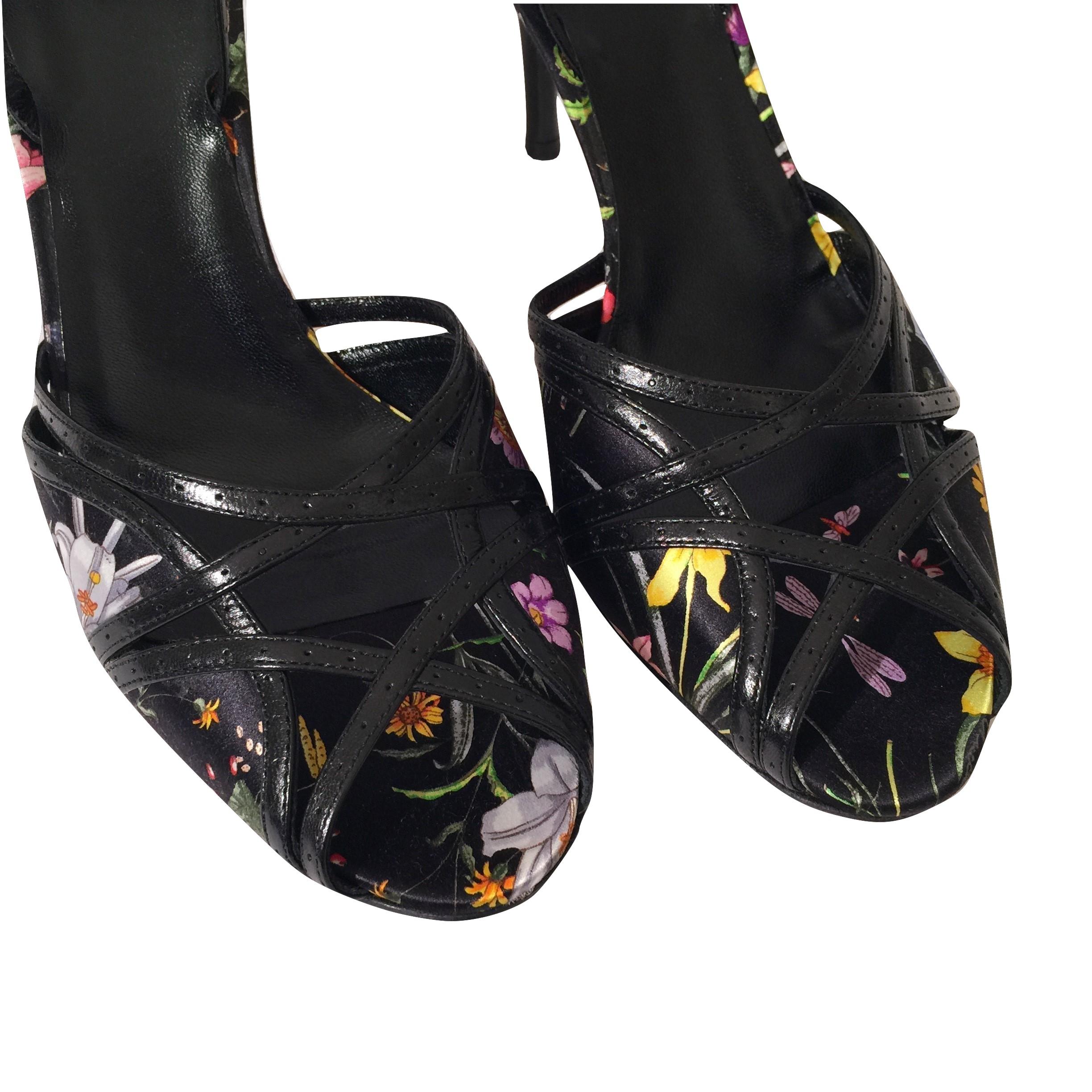 New Gucci Leather and Satin Flora Heels Sz 9.5 2