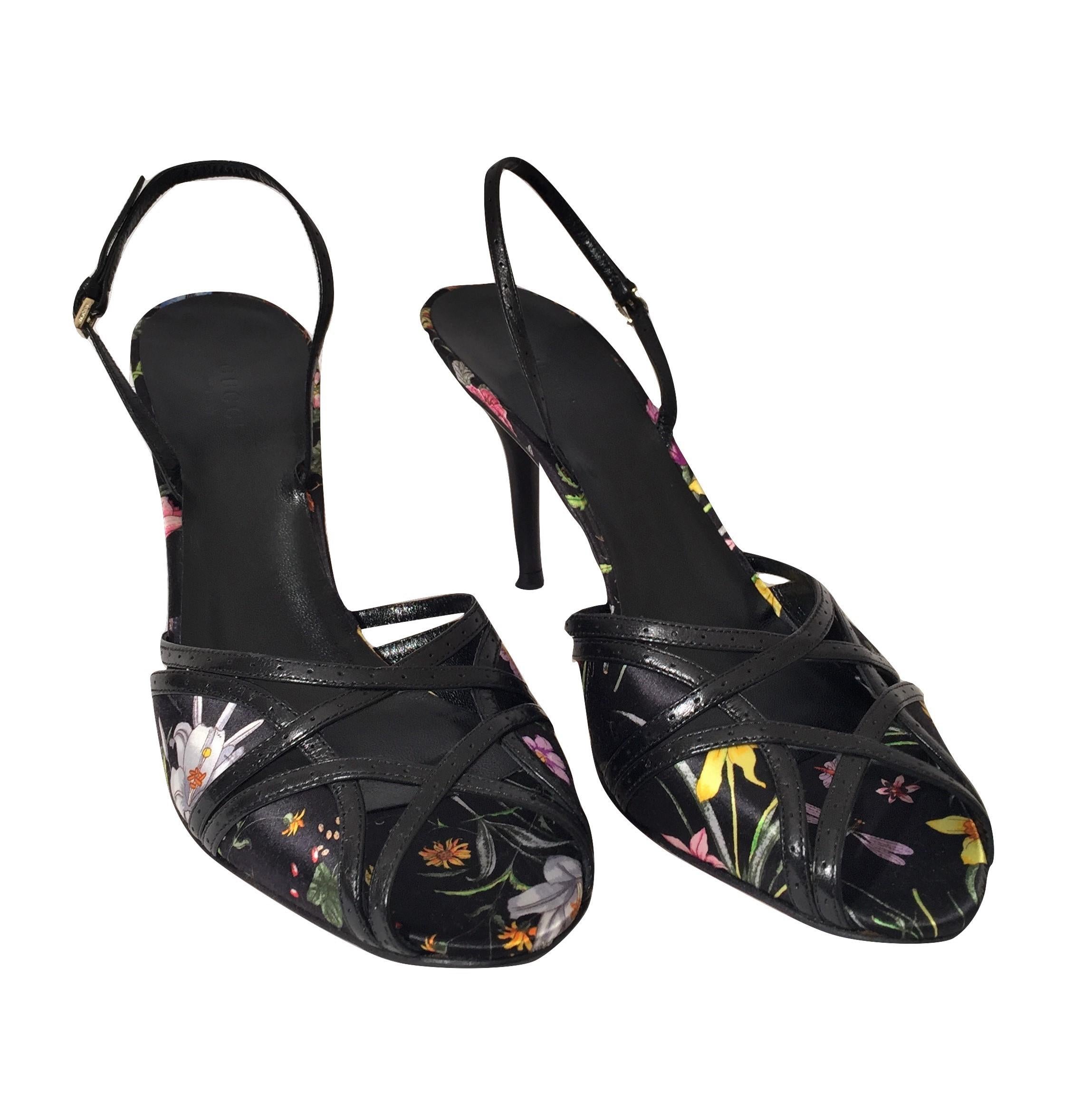New Gucci Leather and Satin Flora Heels Sz 9.5 5
