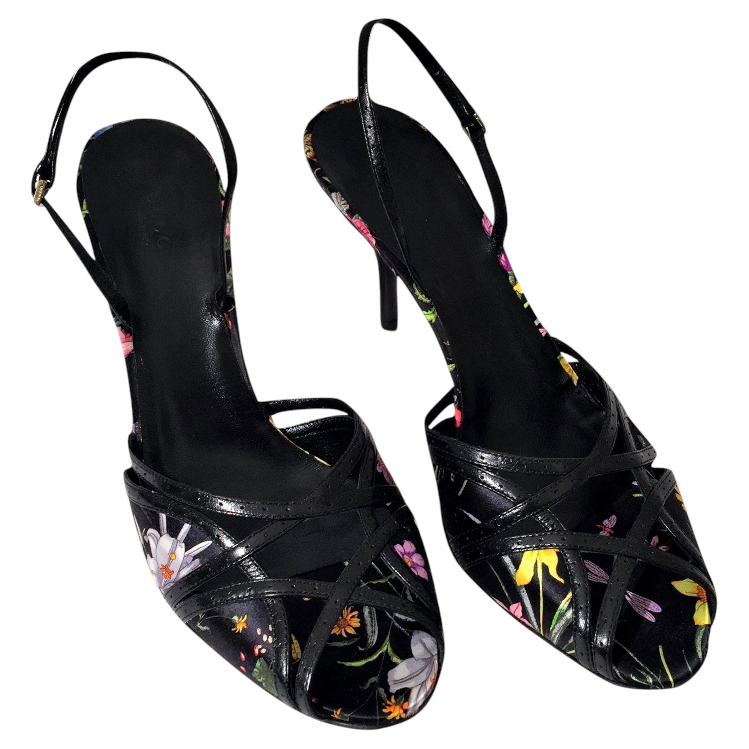 New Gucci Leather and Satin Flora Heels Sz 9.5